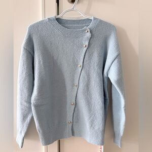 Cider Sky Blue Asymmetrical Button Cardigan